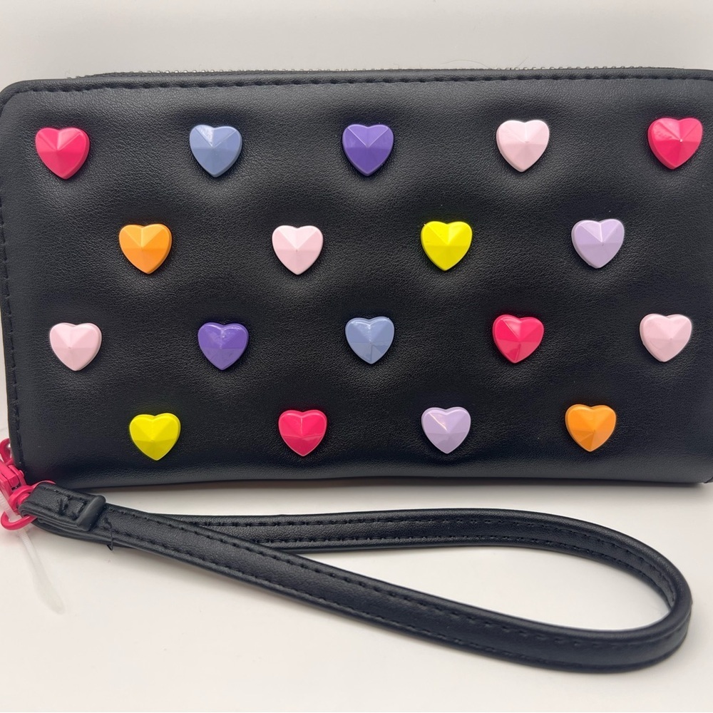 Betsy Johnson Colorful Heart-Studded Black Wristlet